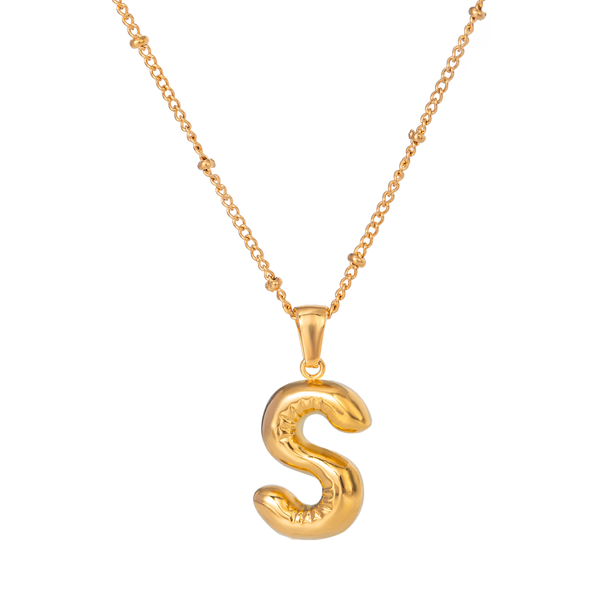 Gold / Collana con ciondolo da donna in acciaio inossidabile placcato oro 18K, stile casual semplice, a forma di lettera S Immagine19